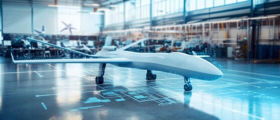 Engineers designing AI assisted autonomous aircraft systems, high-tech air control center with real-time flight data and routing, High-tech style
