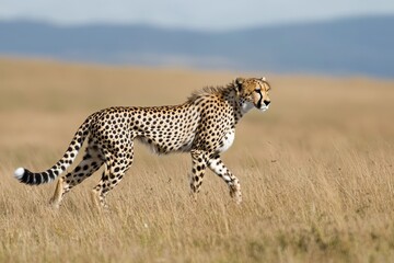 A cheetah traversing the open grasslands