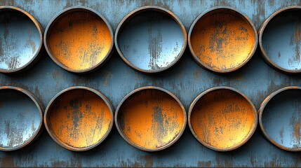 Abstract Rusty Metal Circles Wall Art: Industrial Design Texture