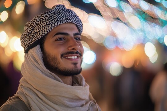 A young Arab man reveling in the festive atmosphere