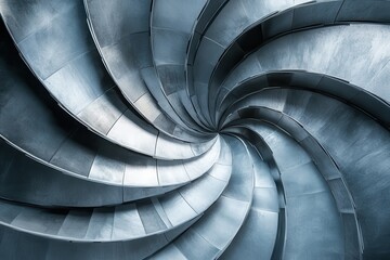 Abstract background featuring gray turbine blades with a spiraling design suggesting endl