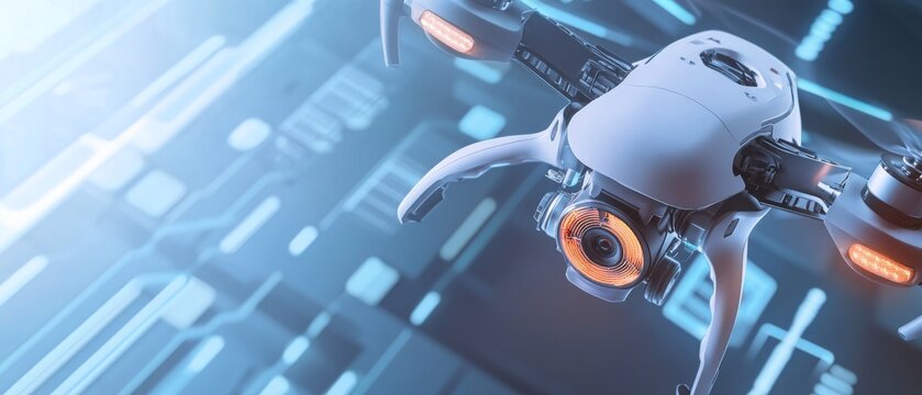 Engineers designing AI assisted drone inspection systems, high-tech aviation facility with real-time drone data collection and maintenance analysis, High-tech style