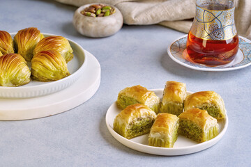 Baklava with pistachio . Traditional middle eastern dessert.