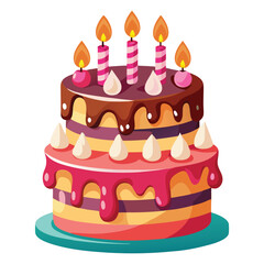 Colorful birthday cake with candles vector