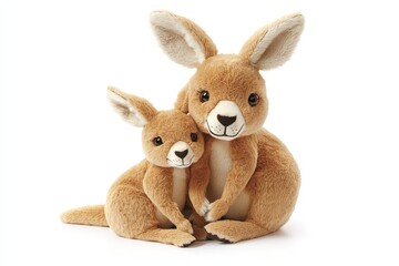 Obraz premium Adorable plush kangaroo with joey on a white backdrop