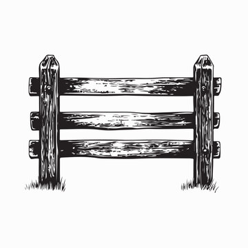 Rustic Wooden Fence Image vector Isolated on White Background 