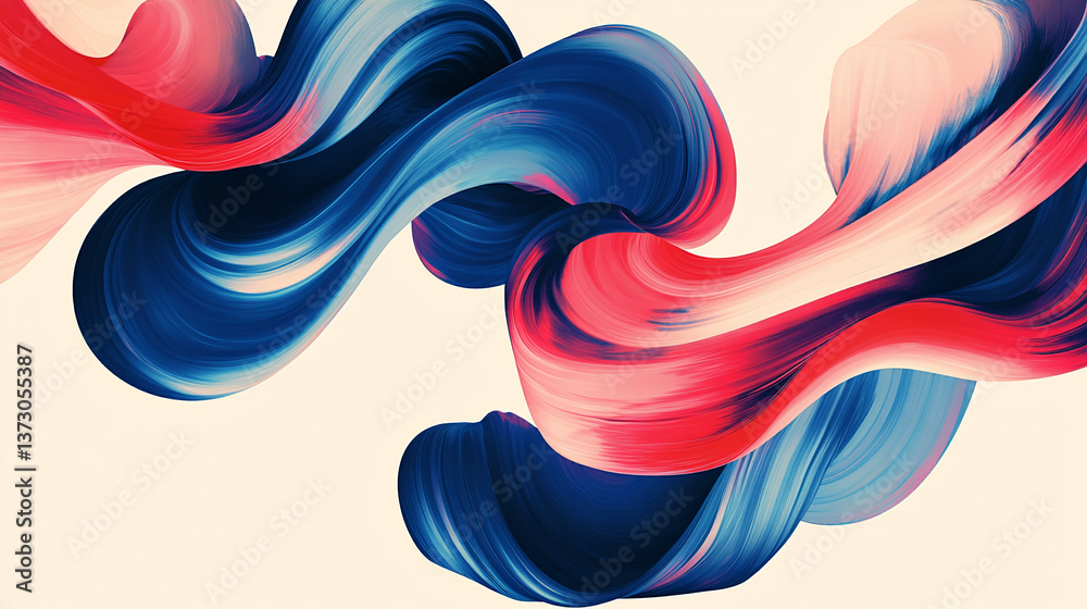 Aufkleber Abstract image of red and blue swirling paint strokes on a beige background, creating a dynamic and flowing visual effect, showcasing movement and energy