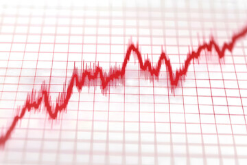 Red stock market graph line depicting a declining trend on a white grid background. Concept of financial crisis and stock market crash. 3D Rendering