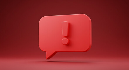 A bold red message bubble urgently conveying important news, a critical alert, or a significant announcement in a minimalist, 3D-rendered style.
