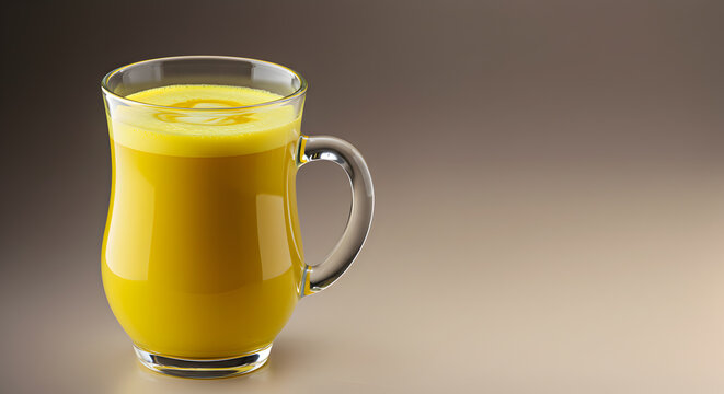 Golden milk latte in a elegant turkish glass cup presentation with warm background