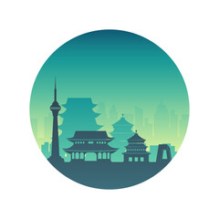 Cityscape Silhouette: A striking cityscape silhouette, showcasing iconic buildings and landmarks. The buildings stand as a testament to urban charm and architecture.