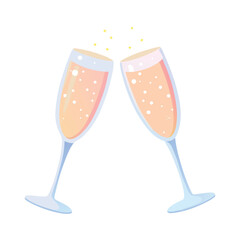 Cheers with two Champagne sparkling glasses with bubbles vector art