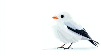  A bird perched on a snowy ground against a white sky, featuring an orange beak and monochrome plumage