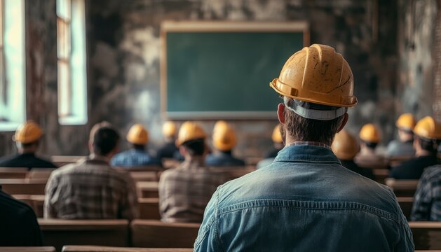 Construction workers attending a safety training in a classroom