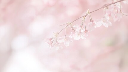 Naklejka premium A focused image of a tree's branch bearing pink blossoms in the foreground against a hazy background