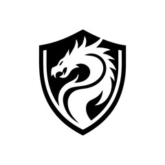  head of a dragon in the form of a shield  logo. dragon and shield emblem illustration.