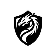  head of a dragon in the form of a shield  logo. dragon and shield emblem illustration.