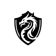  head of a dragon in the form of a shield  logo. dragon and shield emblem illustration.