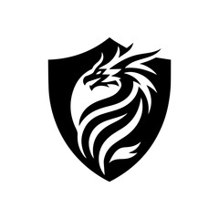  head of a dragon in the form of a shield  logo. dragon and shield emblem illustration.