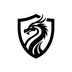  head of a dragon in the form of a shield  logo. dragon and shield emblem illustration.
