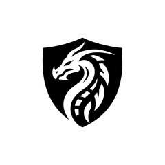  head of a dragon in the form of a shield  logo. dragon and shield emblem illustration.