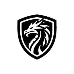  head of a dragon in the form of a shield  logo. dragon and shield emblem illustration.