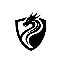  head of a dragon in the form of a shield  logo. dragon and shield emblem illustration.