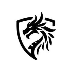 Fototapeta premium head of a dragon in the form of a shield logo. dragon and shield emblem illustration.