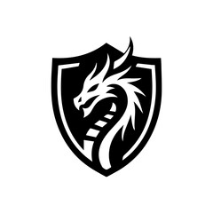  head of a dragon in the form of a shield  logo. dragon and shield emblem illustration.