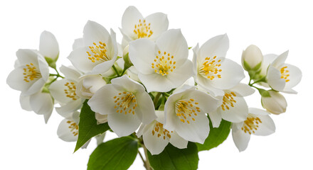 Obraz premium Delicate jasmine blossoms against a pristine white background, close up view