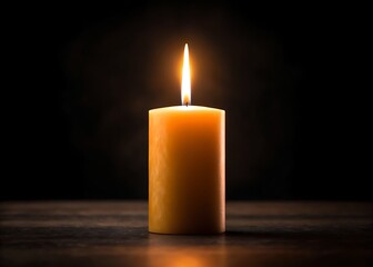 A solitary candle flame burning brightly in the darkness, offering a beacon of hope and remembrance with warm golden light against a deep black background.