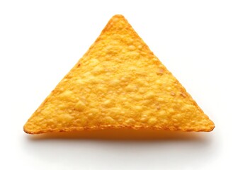 A perfectly crisp tortilla chip, golden and inviting, ready for a flavorful dip, showcased against a stark white background.