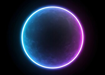 A celestial sphere bathed in vibrant, otherworldly hues of neon pink and blue, a cosmic dream illuminated against the infinite black backdrop.