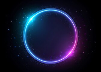 A vibrant cosmic portal glowing with electric blue and pink energy, a mesmerizing circle of light amidst scattered stardust.