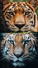 Fototapeta premium Two majestic tiger faces showcasing beautiful features and intense expressions
