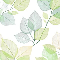 Elegant Seamless Nature Background with Transparent Green Leaves Pattern for Fresh Organic Eco Friendly Design Projects Illustrations and Botanical Decor Ideas