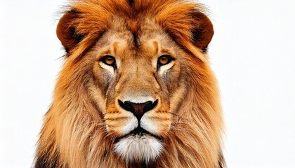Fototapeta premium Lion's face in frontal view, isolated on pure white background