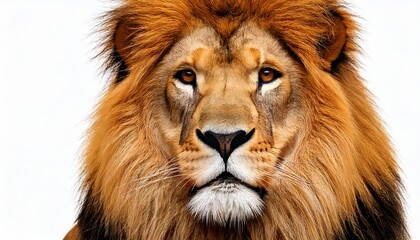 Obraz premium Lion's face in frontal view, isolated on pure white background