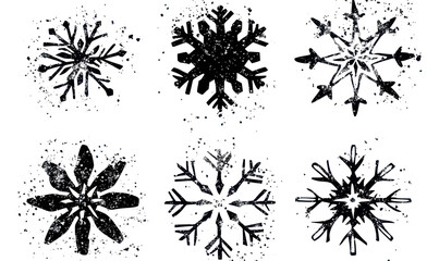 Grunge Lino Cut Snowflake Stamps Collection with Distressed Textures Design