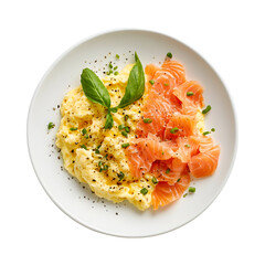 Scrambled Eggs with Smoked Salmon Isolated on Transparent Background