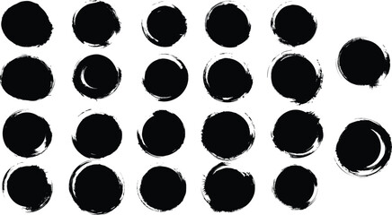 Grunge Circle Brush Strokes Set – Black Ink Round Paint Textures