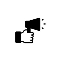 hand holding a megaphone. Symbolizes announcements, advertising, communication, marketing, promotion, and voice. Ideal for use in web design, app interfaces, and marketing materials