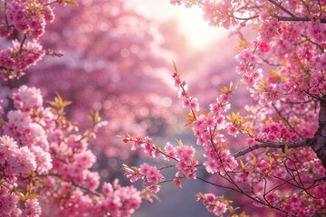 Obraz premium Stunning Cherry Blossom Background with Vibrant Flowers and Beautiful Spring Scenery in Rosy Pink