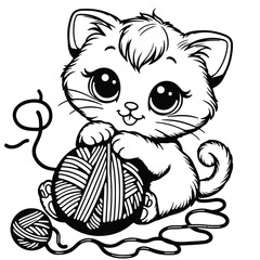 Cute cartoon kitten sitting with a fluffy tail and a playful expression