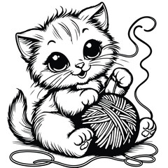 A cute black cartoon cat and mouse vector illustration, a domestic pet sketch