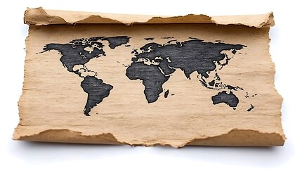 An old parchment map displays the entire worlds continents