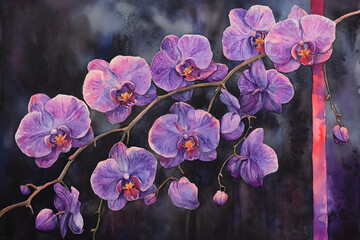 pink orchid on blue background