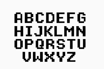 Fototapeta premium Pixelated Alphabet Letters in Black on White Background 