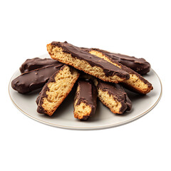 A Plate of Crispy Biscotti Dipped in Dark Chocolate Isolated on Transparent Background
