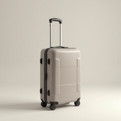 A sleek travel suitcase standing on a white background, showcasing its modern design with wheels and extended handle, ideal for travel product promotions and advertising.